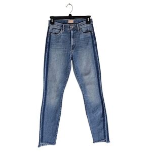 MOTHER Stunner Zip Ankle Step Fray High Rise Kitty Racer Blue Jeans 25 Preowned